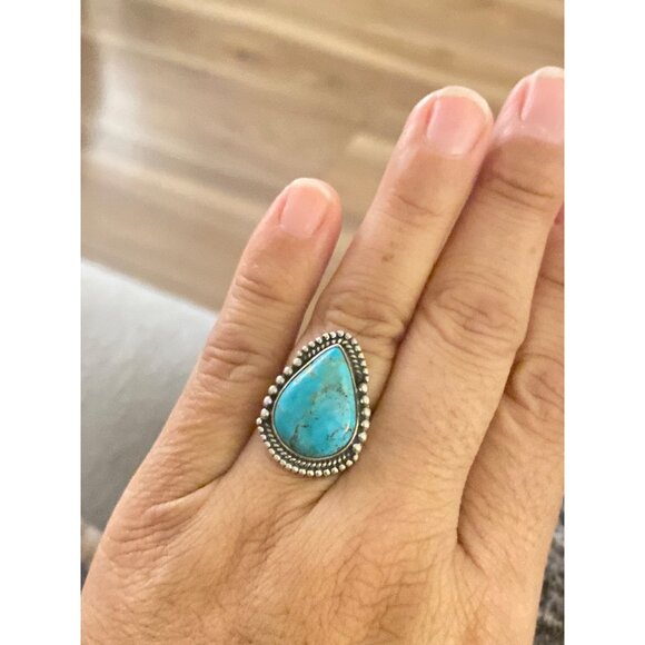 NEW Mojave Turquoise and Beaded Border Sterling Silver Ring Size 7 - Picture 5 of 5